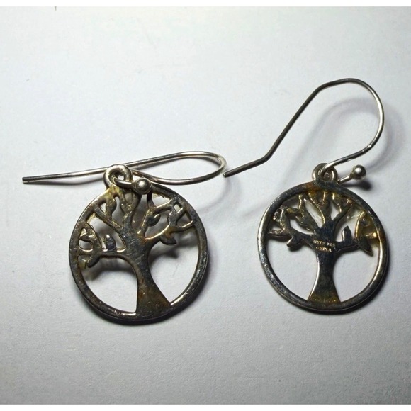 Jewelry - Sterling Silver 925 Tree of Life Circle Drop Hook Earrings Nature Jewelry